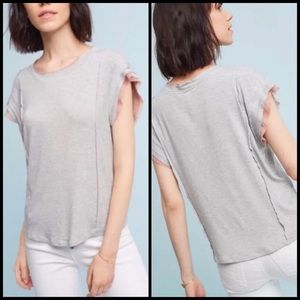 Anthro Dolan Grey Tee Shirt w/ Pink Chiffon Ruffle